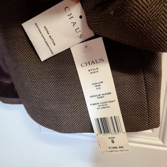 Vintage Chaus Blazer Herringbone Lambswool  Rayon Suit Separate Brown Size 8 - Picture 14 of 16